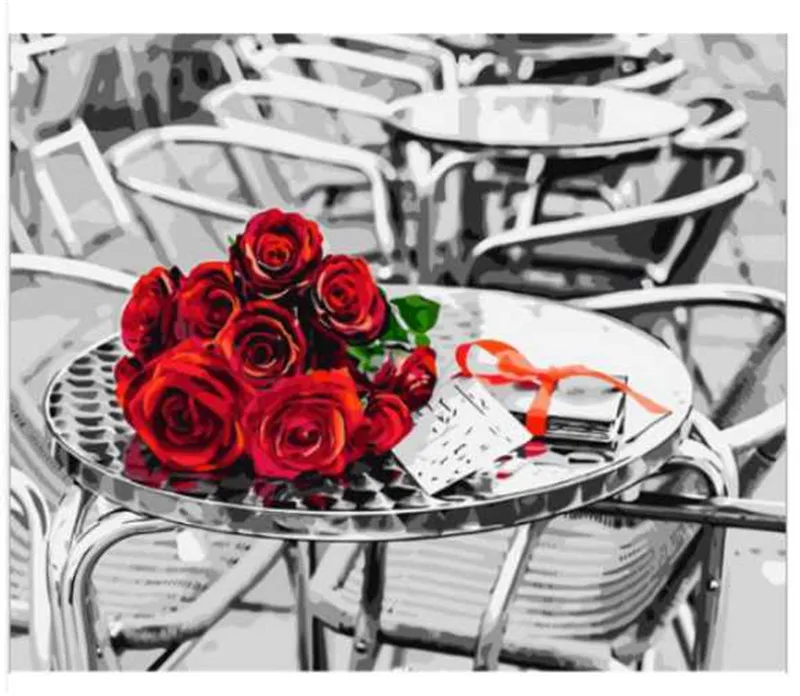 Красивая красная роза на столе печатная DIY Цифровая картина маслом по номерам