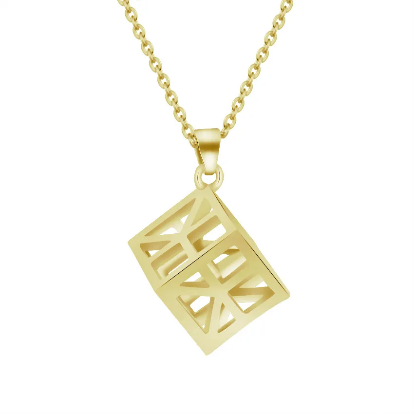 Cube Pendant 3D Minimal Geometric Necklace For Women Punk Jewelry Stainless Steel Charm Chain 2017 New Collier Femme Bijoux Bff | Украшения