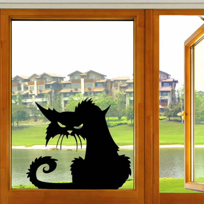 Фото 1 шт. DIY черный веселый Angry Cat съемный стикер витрина для - купить
