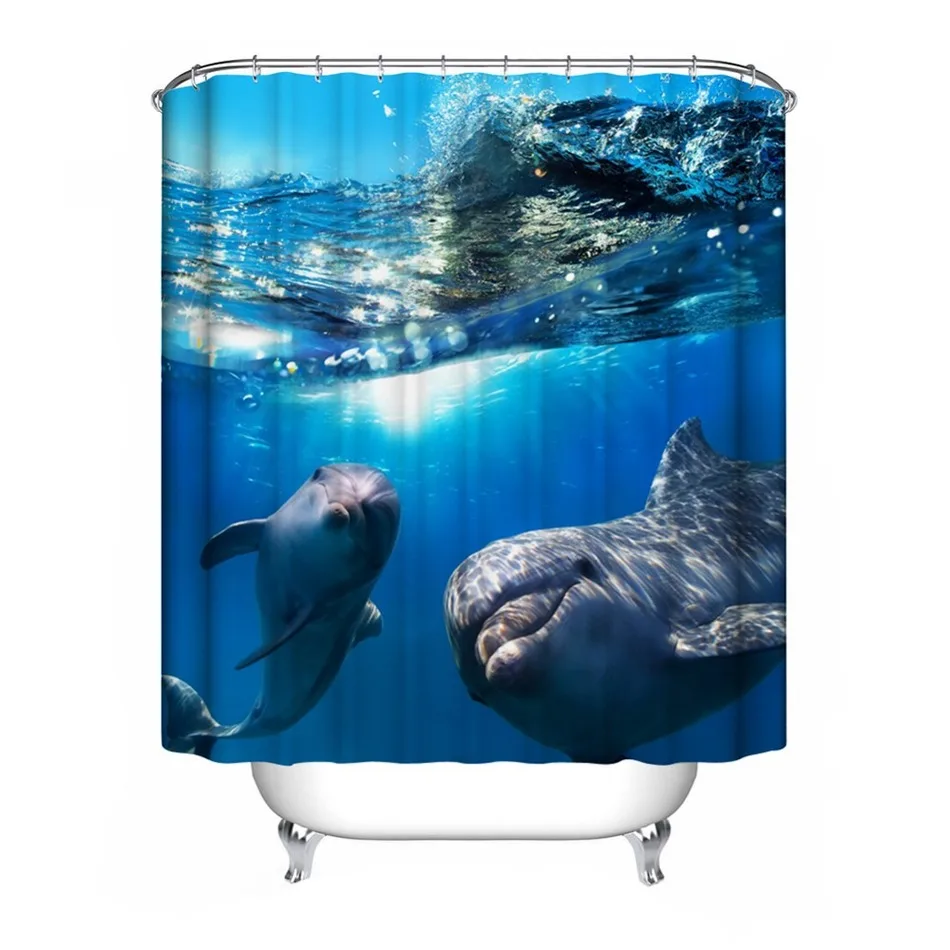 Image Polyester Waterproof Shower Curtain sea gull  Bathroom Decorations dolphin   blue jellyfish    Submarine coral 150*180cm 180*180