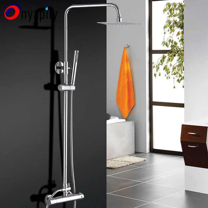 Thermostatic Bathroom Shower Set Square Shower Faucet Mixer 10" Shower Head Mixing Valve
Thermostatic Bathroom Shower Set Square Shower Faucet Mixer 10" Shower Head Mixing Valve