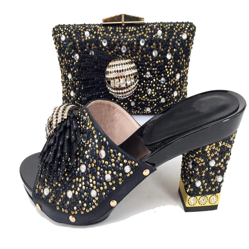 New arrival shoes and bags to match black color slippers women with stones middle heel 3.5 inches hand made shoes bag SB8159-3
New arrival shoes and bags to match black color slippers women with stones middle heel 3.5 inches hand made shoes bag SB8159-3