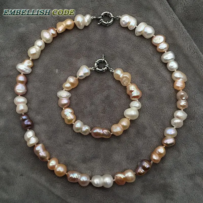 

baroque pearl choker statement necklace bracelet white peach purple mixed color Peanut gourd shape natural freshwater pearls
