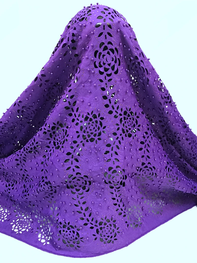 Free shipping (5 yards) purple laser cut African lace fabric with beads latest African style lace fabric for party
Free shipping (5 yards) purple laser cut African lace fabric with beads latest African style lace fabric for party