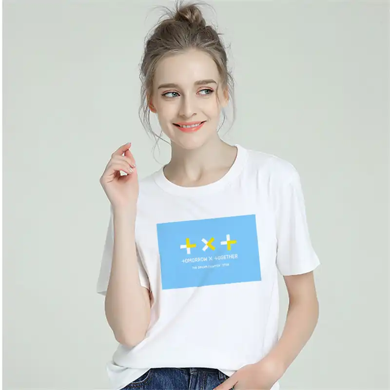 Korean Txt Kpop Tshirt Women Cotton Harajuku Aesthetic Short