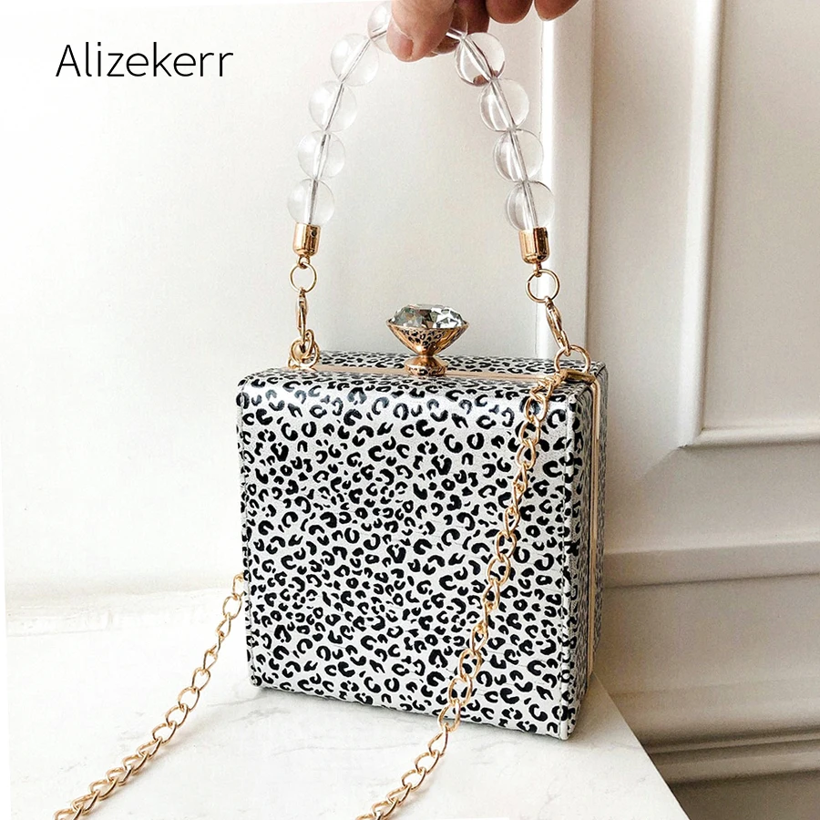 Leopard Print Mini Box Handbag Women New Korean Beading Clip Small Square Evening Shoulder Messenger Bag Female Diamonds Purse Leopard Print Mini Box Handbag Women New Korean Beading Clip Small Square Evening Shoulder Messenger Bag Female Diamonds Purse