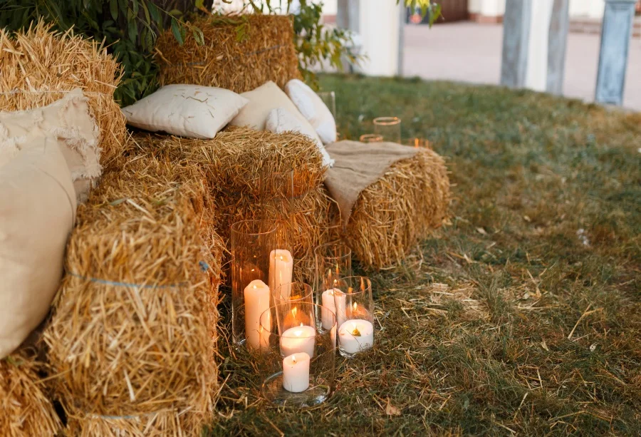 

Laeacco Farm Autumn Haystack Candles Scene Photography Backgrounds Customized Photographic Backdrop For Photo Studio