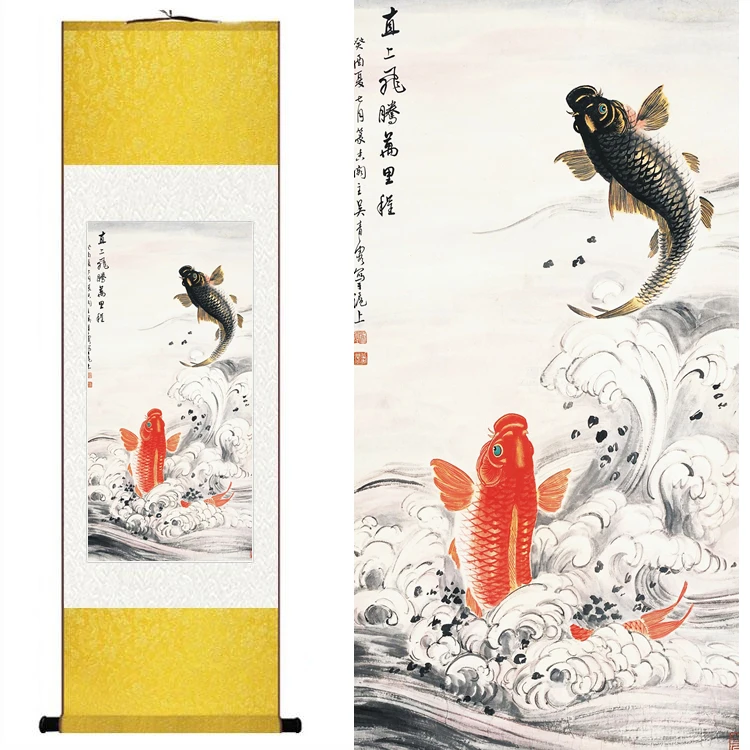 Китайский шелк акварель чернила животные успех богатая рыба карп Золотая рыбка