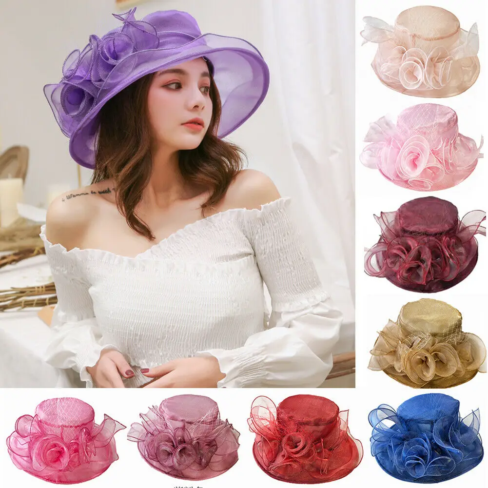 Women Kentucky Derby Sun Hat Wide Brim Wedding Tea Party Church Organza Hats Purple Gold Red Blue Pink
Women Kentucky Derby Sun Hat Wide Brim Wedding Tea Party Church Organza Hats Purple Gold Red Blue Pink