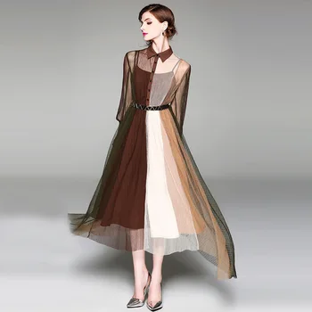 Women Dress Summer Gauze Stitching Sashes 2019 New Color Collision Flare Sleeve A-Line Office Lady Fashion Elegant Sexy Skinny
Women Dress Summer Gauze Stitching Sashes 2019 New Color Collision Flare Sleeve A-Line Office Lady Fashion Elegant Sexy Skinny