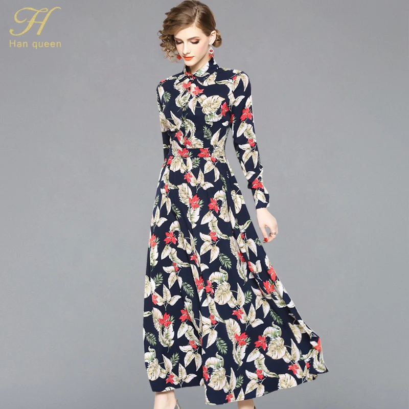H Han Queen Autumn Floral Print Dress Runway Fashion Ladies Brand A-line Vintage Vestidos Women Casual Long Dresses
H Han Queen Autumn Floral Print Dress Runway Fashion Ladies Brand A-line Vintage Vestidos Women Casual Long Dresses