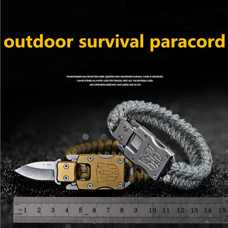 EDC outdoor survival Paracord Multitool Defensive Baton Camp Equipment Bracelet With Folding knife Multi functional self-defense bracelet survival tool (9)_