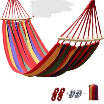 

Two person Hammocks with stick Outdoor Furniture canvas hammock swing 300*150cm hanging chair hamac hangmat swing chair hot sale