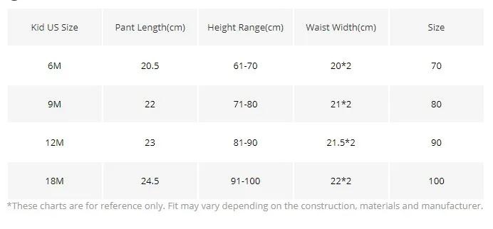 Girls Shorts Size Chart