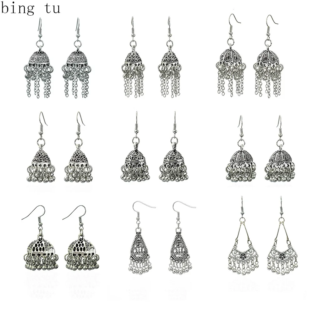 Bing Tu Vintage Statement Jewelry Antique Silver Color Tassel Earrings For Women Indian Earring Ethnic Tribal Earing jhumka
Bing Tu Vintage Statement Jewelry Antique Silver Color Tassel Earrings For Women Indian Earring Ethnic Tribal Earing jhumka
