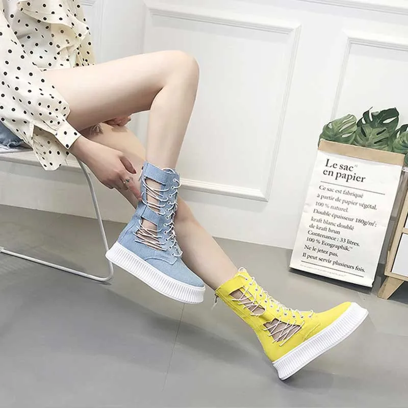 Women Shoes Summer Knee High Martin Boots Platform Shoes Denim Canvas Boots Muffin Wedges Breathable Shoes
Women Shoes Summer Knee High Martin Boots Platform Shoes Denim Canvas Boots Muffin Wedges Breathable Shoes