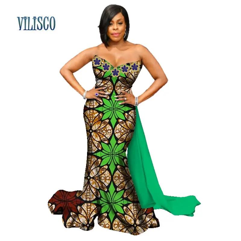 High Quality Vestidos African Wax Print Dresses for Women Appliques Strapless Long Dresses Bazin Riche African Clothing WY3073
High Quality Vestidos African Wax Print Dresses for Women Appliques Strapless Long Dresses Bazin Riche African Clothing WY3073