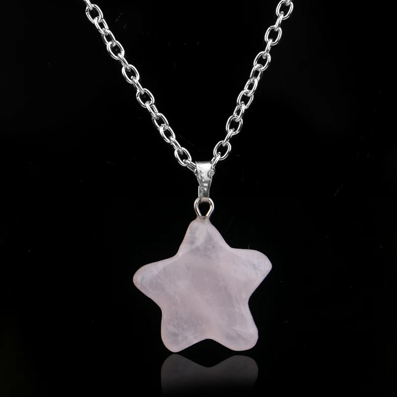 

24PC/Lot Pink Quartz Crystal Star Nature Gem Stone Pendant Necklace Family Love Friends Women Choker Collar Charm Chain Jewelry