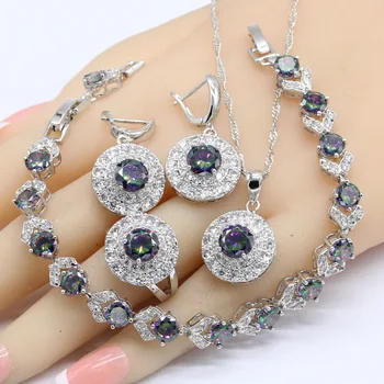 Silver Color Wedding Jewelry Sets For Women Multi Color Rainbow Zirconia Bracelet Earrings Necklace Pendant Rings Free Gift Box
Silver Color Wedding Jewelry Sets For Women Multi Color Rainbow Zirconia Bracelet Earrings Necklace Pendant Rings Free Gift Box