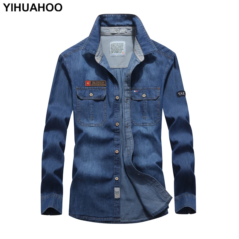 YIHUAHOO Casual Denim Shirt Men Spring Autumn Long Sleeved Dress Shirt Jeans Military Army Cowboy Cotton Shirt Men BBZD-3113
YIHUAHOO Casual Denim Shirt Men Spring Autumn Long Sleeved Dress Shirt Jeans Military Army Cowboy Cotton Shirt Men BBZD-3113