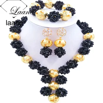 Laanc African Wedding Beads Crystal Black Nigerian Beaded Jewelry Set Women Costume Necklace AL384
Laanc African Wedding Beads Crystal Black Nigerian Beaded Jewelry Set Women Costume Necklace AL384