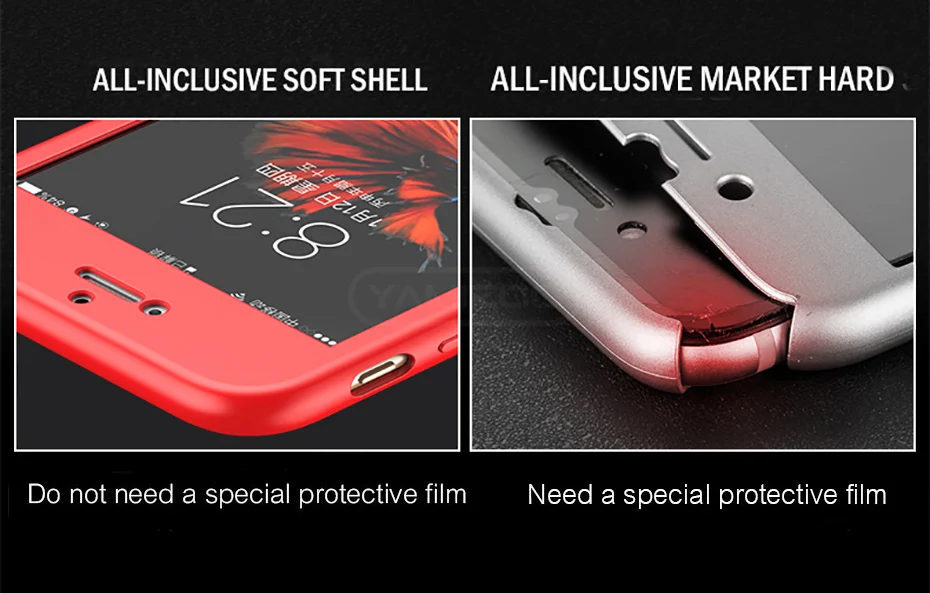 YAMIZOO Case For iPhone 6 6s 7 8 x Case For iPhone 7 8 6 6s Plus Case 360 Full Body Protective Phone Cases Silicone Soft Coque x (2)