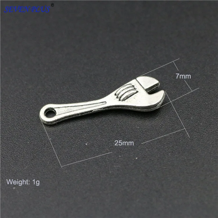 High Quality 20 Pieces/Lot 7mm*25mm Antique Silver Plated Small Wrench Spanner Tool Charm For Jewelry Making | Украшения и