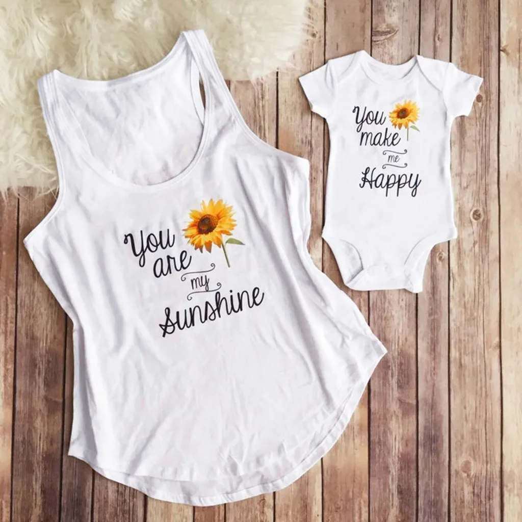Mother Daughter Family Matching Clothes Family Look Outfits You are MY Sunshine Tank Top +You Make Me Happy Print Baby Bodysuit
Mother Daughter Family Matching Clothes Family Look Outfits You are MY Sunshine Tank Top +You Make Me Happy Print Baby Bodysuit