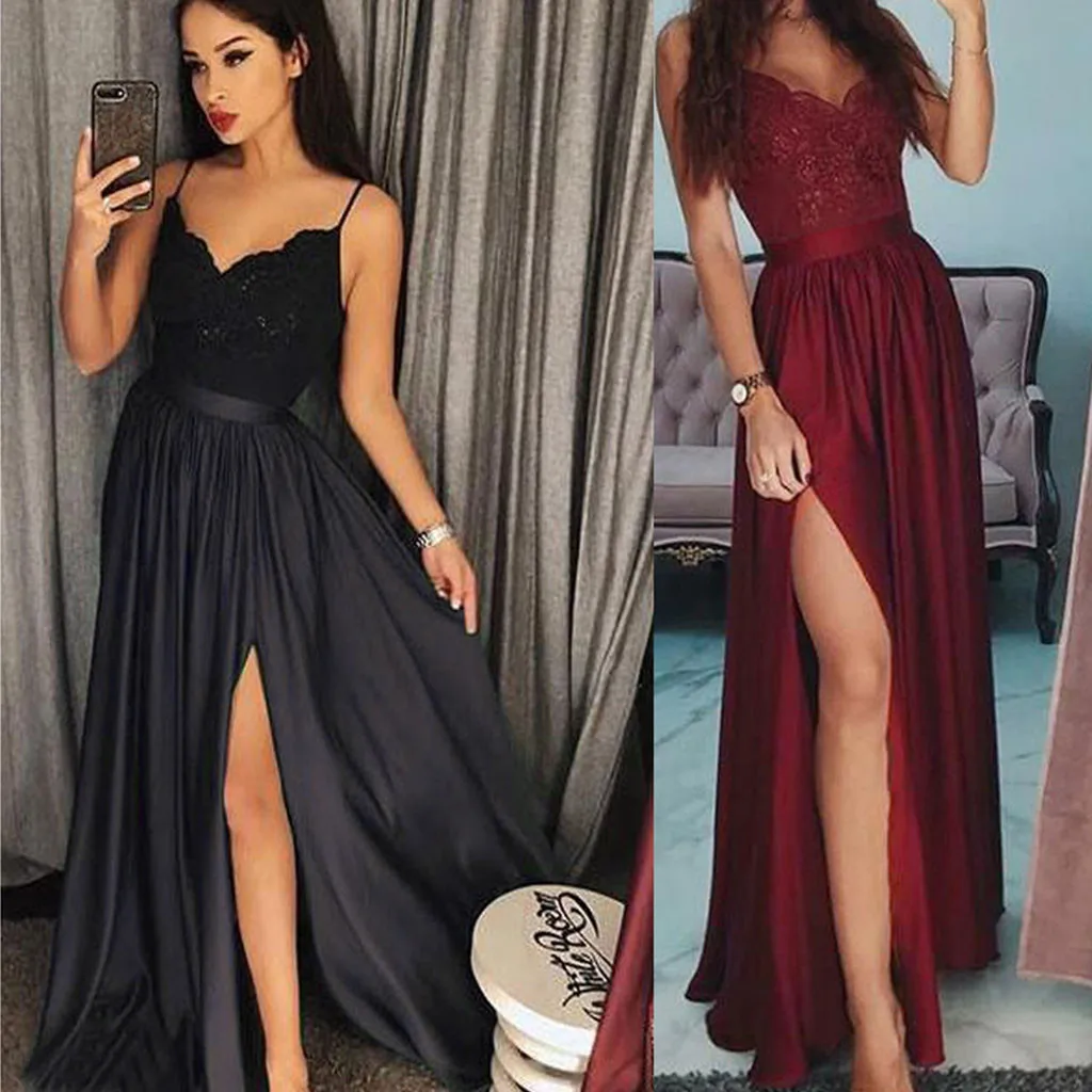 Women Evening Party Dress Ladies Deep V-Neck Strap Long Dress Red Black Beach Maxi Split Dress Sundress Vestidos De Festa 2019#
Women Evening Party Dress Ladies Deep V-Neck Strap Long Dress Red Black Beach Maxi Split Dress Sundress Vestidos De Festa 2019#