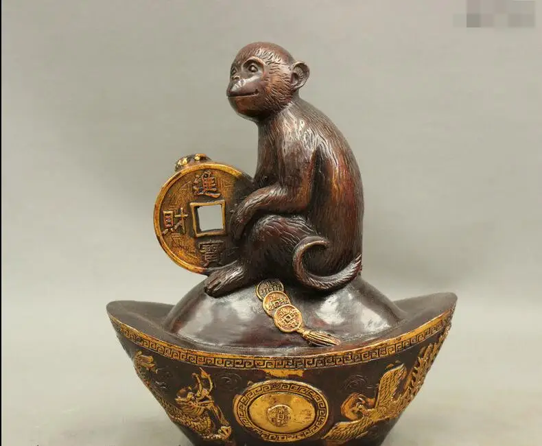 free 10" Chinese Bronze Gilt Auspicious Dragon Phoenix Monkey Ride YuanBao Coin Statue fast
free 10" Chinese Bronze Gilt Auspicious Dragon Phoenix Monkey Ride YuanBao Coin Statue fast