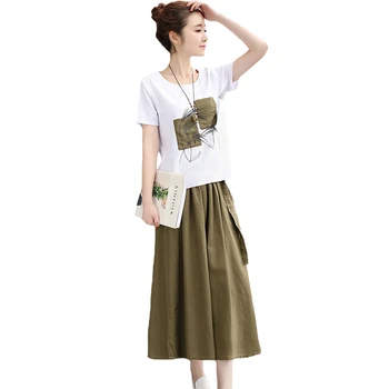 Fashion Summer Half length skirt Women suits New Plus size Print Short-sleeve Cotton T-shirt + Linen Two piece set top and skirt
Fashion Summer Half length skirt Women suits New Plus size Print Short-sleeve Cotton T-shirt + Linen Two piece set top and skirt