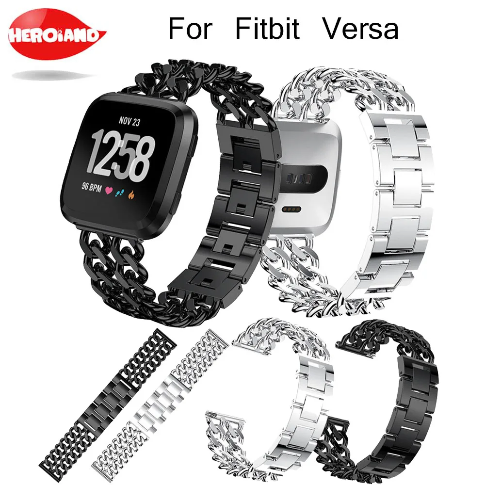 

Double Row Cowboy Chain Watch Band Alloy Wrist Strap For Fitbit Versa Replacement Smartwatch Sports Goods Accessories Elegant