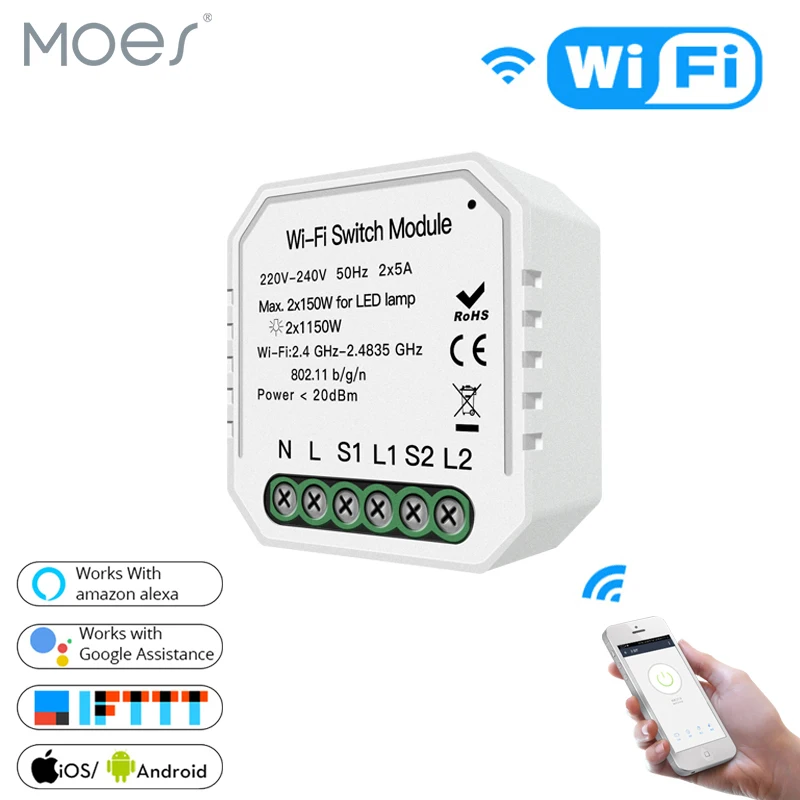 Wifi Smart Light Switch Diy Breaker Module Smart Life/Tuya APP Remote Control,Working with Alexa Echo Google Home 2 Gang 2 Way. 
Wifi Smart Light Switch Diy Breaker Module Smart Life/Tuya APP Remote Control,Working with Alexa Echo Google Home 2 Gang 2 Way.