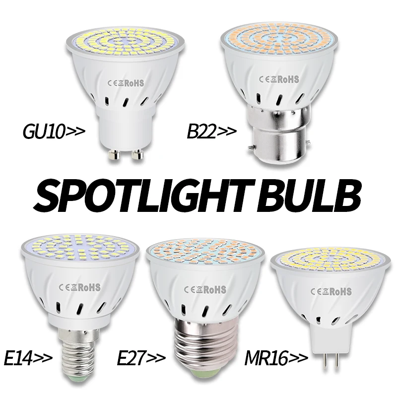 

GU10 Led Lamp E27 220V MR16 Led Corn Bulb E14 SMD 2835 B22 4W GU5.3 Light 6W 8W 48 60 80leds Spotlight Ultra Bright Warm/White