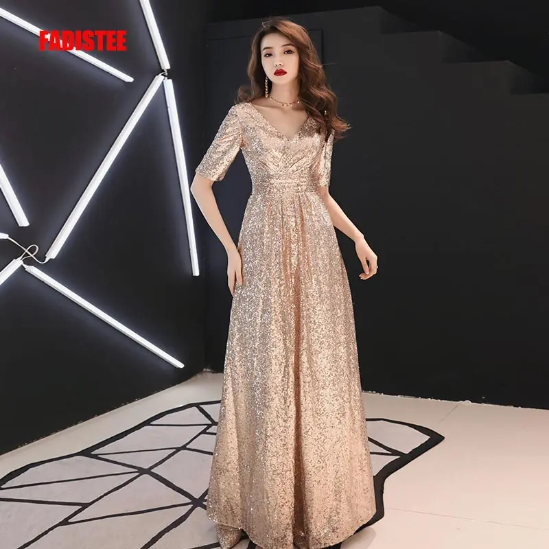 FADISTEE New Vestido De Festa Sweet gold Lace sequins V-neck Long Evening Dress Bride Party Sexy belt A-line Prom Dresses 
FADISTEE New Vestido De Festa Sweet gold Lace sequins V-neck Long Evening Dress Bride Party Sexy belt A-line Prom Dresses