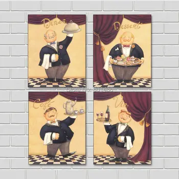 4 pieces modern art painting waiter with dinner/dessert/cafe/wine decorative pictures print on canvas for home decor
4 pieces modern art painting waiter with dinner/dessert/cafe/wine decorative pictures print on canvas for home decor