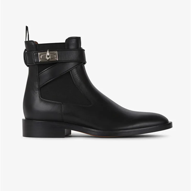 Winter Slip-On Round Toe Women Boots Med Heel Vintage Genuine Leather Motorcycle Buckle Brand Street Snap Bottine Shoes Woman 
Winter Slip-On Round Toe Women Boots Med Heel Vintage Genuine Leather Motorcycle Buckle Brand Street Snap Bottine Shoes Woman