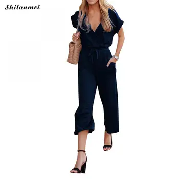 Black Plain Wrap Plunging Belted Jumpsuit Women Romper 2019 Summer Deep V Neck Short Sleeve Elegant Long Pants Playsuit Overalls
Black Plain Wrap Plunging Belted Jumpsuit Women Romper 2019 Summer Deep V Neck Short Sleeve Elegant Long Pants Playsuit Overalls