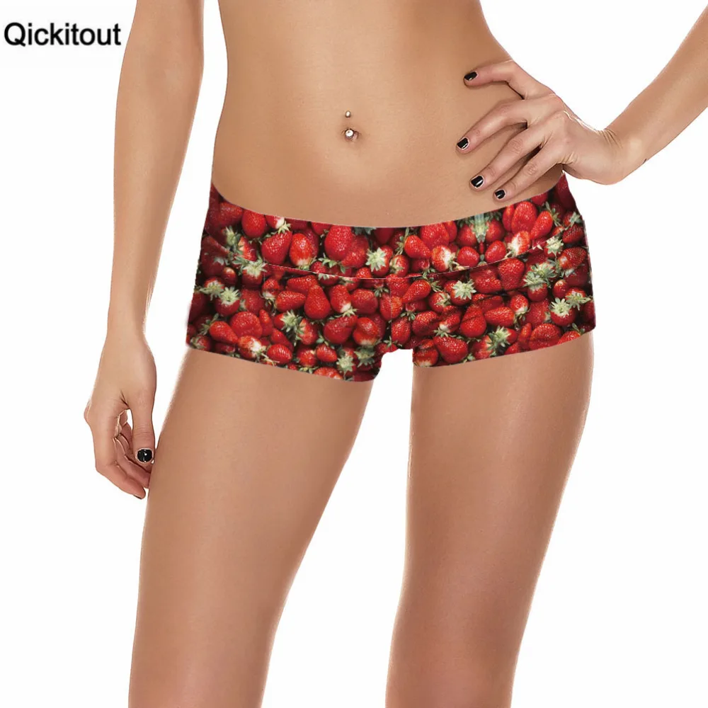 

Qickitout Shorts 2016 New Fashion Sexy Elasticity New Shorts Women Sexy Cute Red Strawberry Digtal Print New Fitness