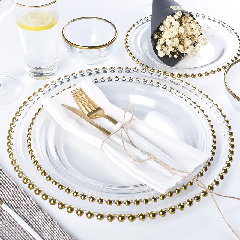 Nordic Creative Gold Edge Silver Edge Beads Plates Luxury Style Simple Design Glass Plate Steak Plate Main Course Plate 12inch
Nordic Creative Gold Edge Silver Edge Beads Plates Luxury Style Simple Design Glass Plate Steak Plate Main Course Plate 12inch
