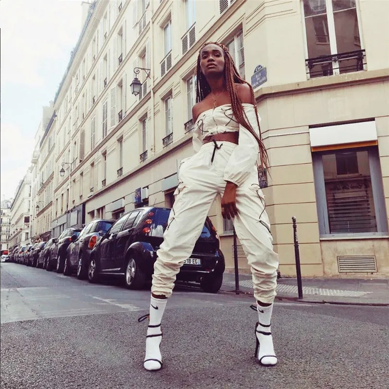 Slash Neck Off Shoulder Women Two Pieces Sets Zipper Bandage Crop Tops Drawstring High Waist Pants Tanksuits
Slash Neck Off Shoulder Women Two Pieces Sets Zipper Bandage Crop Tops Drawstring High Waist Pants Tanksuits