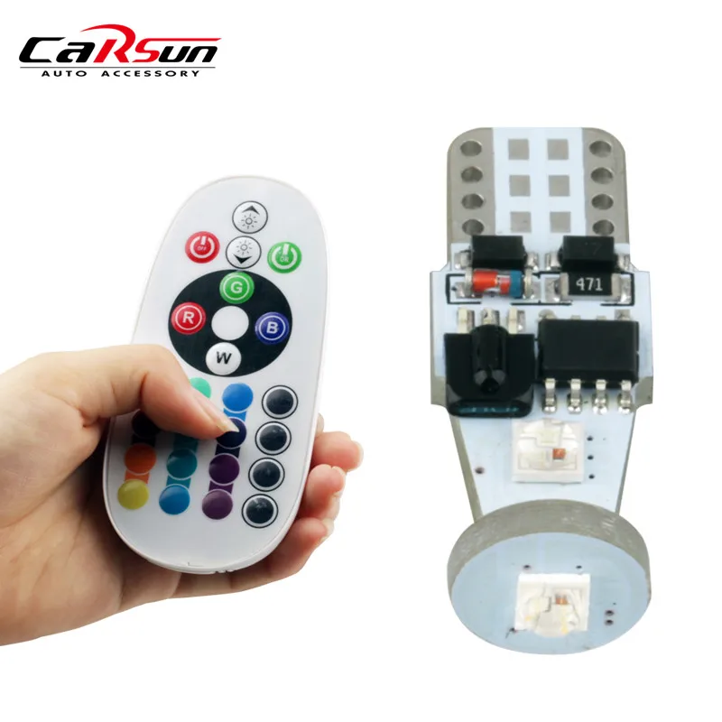 CARSUN 2pcs/lot Atmosphere Lamp Wireless Remote Controller 12VDC T10 3SMD 3535 RGB Led Car Bulb Light
CARSUN 2pcs/lot Atmosphere Lamp Wireless Remote Controller 12VDC T10 3SMD 3535 RGB Led Car Bulb Light