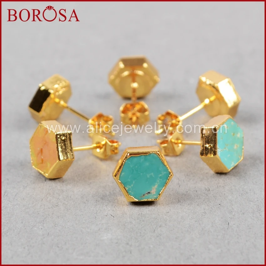 BOROSA Hexagon Quartz Stud Earring For Women 100% Natural Blue Stone Turquoises Druzy Stud Earrings Quartz Crystal Jewelry G0611
BOROSA Hexagon Quartz Stud Earring For Women 100% Natural Blue Stone Turquoises Druzy Stud Earrings Quartz Crystal Jewelry G0611