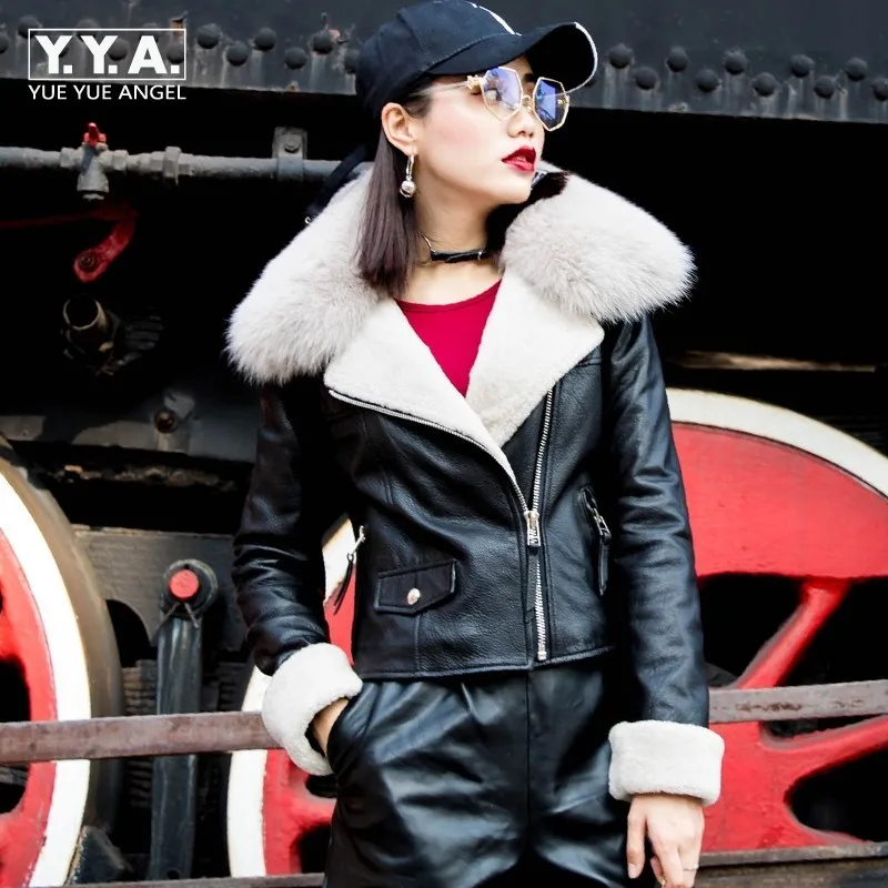 Winter Fashion Women Fox Fur Collar Short Moto Genuine Leather Jackets Real Sheepskin Warm Biker Shearling Jacket Female Coats
Winter Fashion Women Fox Fur Collar Short Moto Genuine Leather Jackets Real Sheepskin Warm Biker Shearling Jacket Female Coats