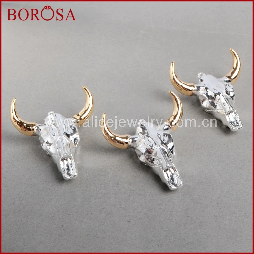 BOROSA Two Tone buffalo Head Silver & Gold Color Bull Cattle Bead Longhorn Resin Horn Cattle Pendant for Jewelry G844
BOROSA Two Tone buffalo Head Silver & Gold Color Bull Cattle Bead Longhorn Resin Horn Cattle Pendant for Jewelry G844