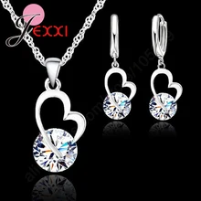 Joyería de regalo de boda de moda 925 corazón de plata de ley pendientes de cristal redondos collar conjunto de regalos de alta calidad para mujeres(China)