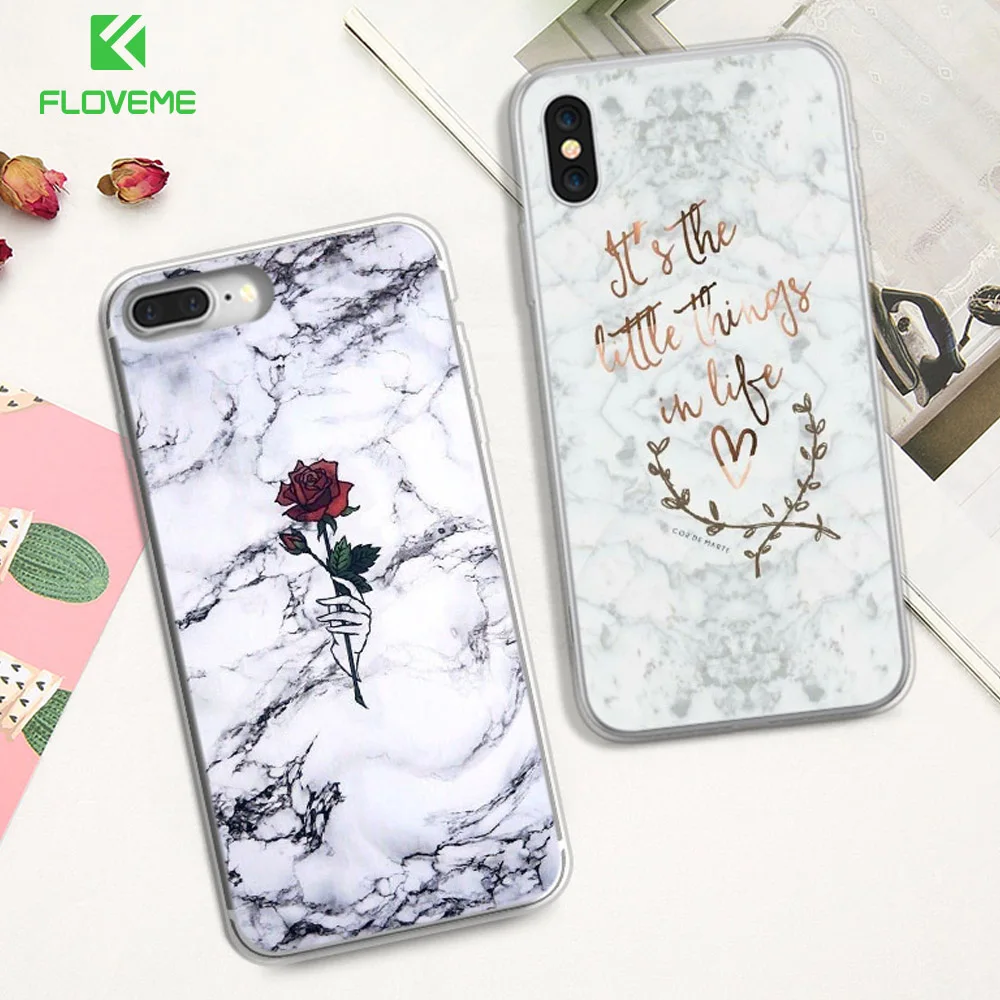 Мягкий ТПУ чехол FLOVEME для iPhone 7 8 Plus X XS Max роскошный силиконовый с Розовым Мрамором