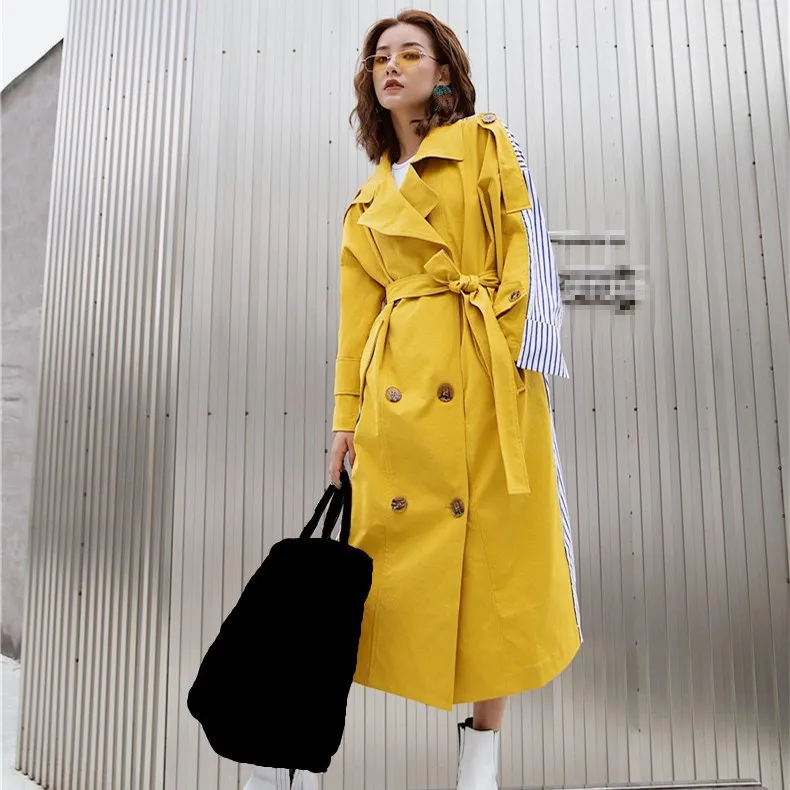 Autumn Women Striped Patchwork Trench Coat New Fashion Belt Long Windbreaker Long Sleeve Casual Overcoat
Autumn Women Striped Patchwork Trench Coat New Fashion Belt Long Windbreaker Long Sleeve Casual Overcoat