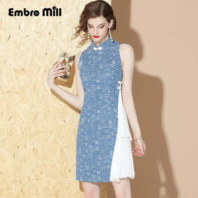 High-end summer printing fashion Retro cheongsam slim Lady dress Standing collar sleeveless splice irregular dress S-XXL
High-end summer printing fashion Retro cheongsam slim Lady dress Standing collar sleeveless splice irregular dress S-XXL