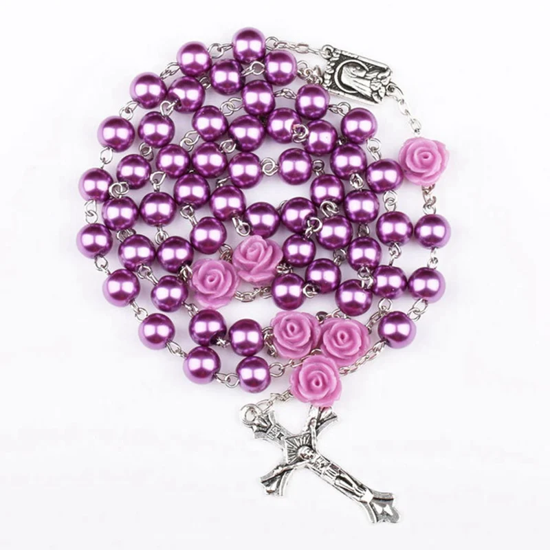 8mm Glass Imitation Pearl Bead Holy Rosaries Necklace With Rose Flower Silver Cross Center Rosary Freeshipping
8mm Glass Imitation Pearl Bead Holy Rosaries Necklace With Rose Flower Silver Cross Center Rosary Freeshipping